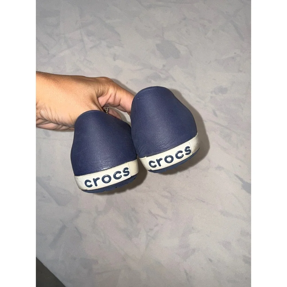 CROCS Airy Womens 7 Navy Blue White Slip On Waterproof Ballet Flats Bin 1